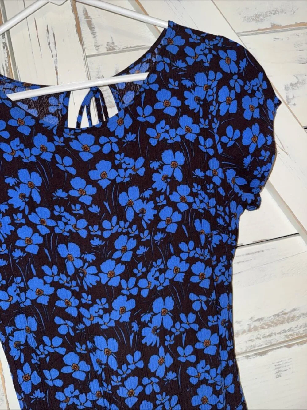 Free People Hailee Jumpsuit Blue Brown Floral Open Back Wide Leg S